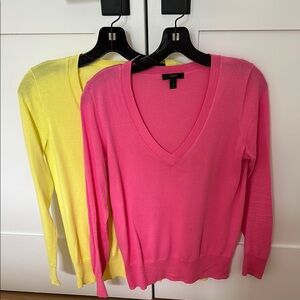 J. Crew V-Neck Sweaters in Pink and Yellow
